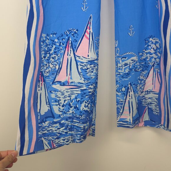 NWOT Lilly Pulitzer Bal Harbour Palazzo Blue A Lil Nauti Engineered Pants  Small - Picture 6 of 13